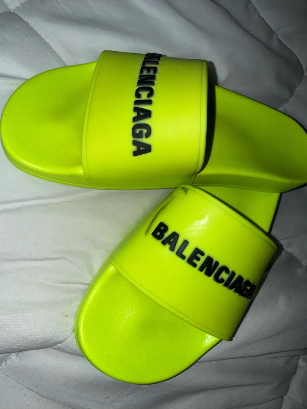 Balenciaga Men’s Neon Yellow Logo Slide Sandals